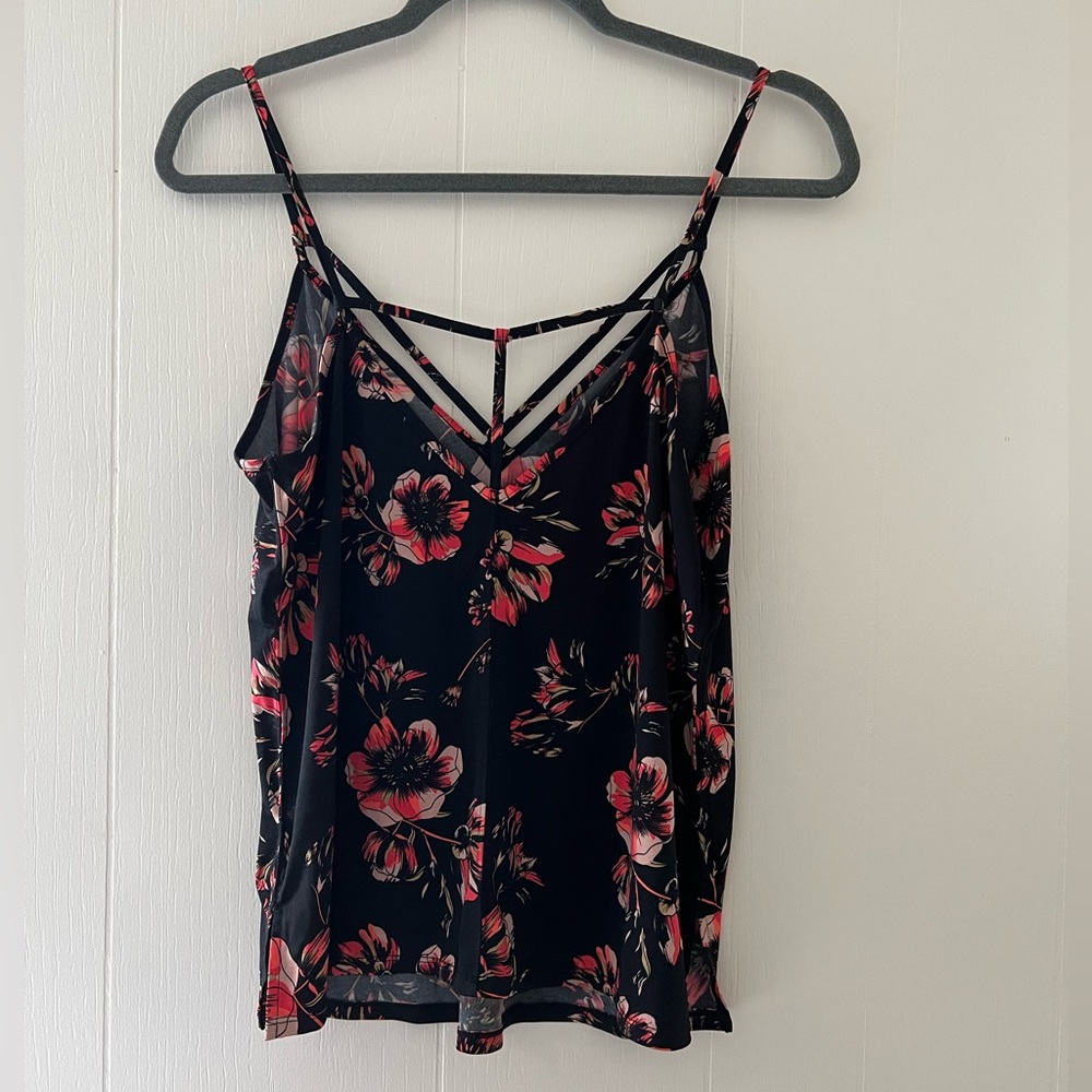 Free People Floral Tank Top - Black and Red